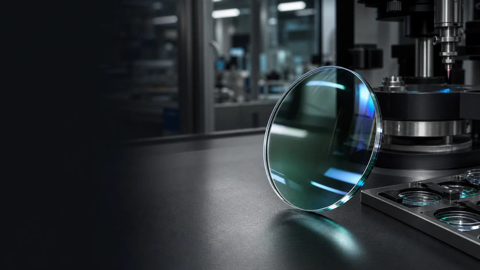 Precision optical lens in a modern optical laboratory